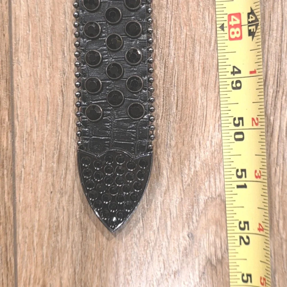 Western Black‎ Rhinestone Belt Genuine Leather XL Croc Embossed Cowboy Punk
